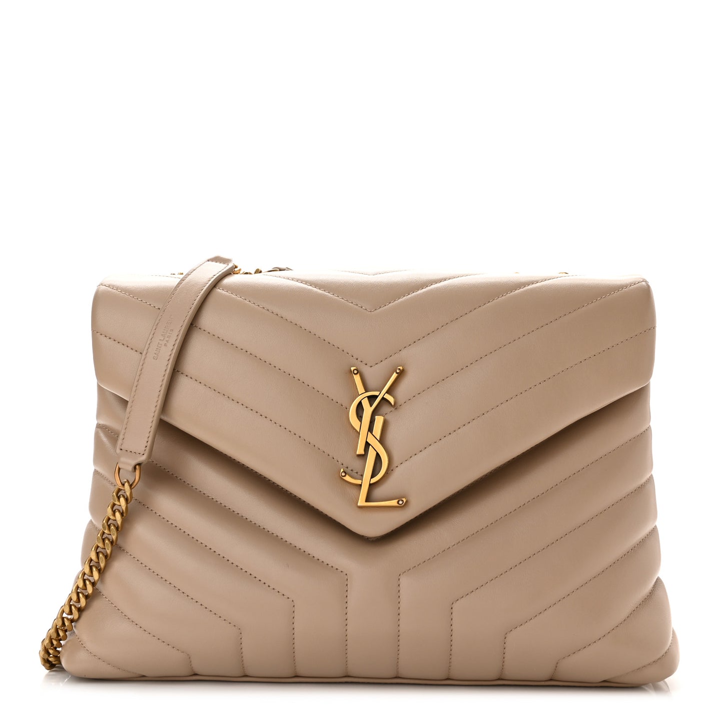 Calfskin Y Quilted Monogram Medium Loulou Chain Satchel Dark Beige