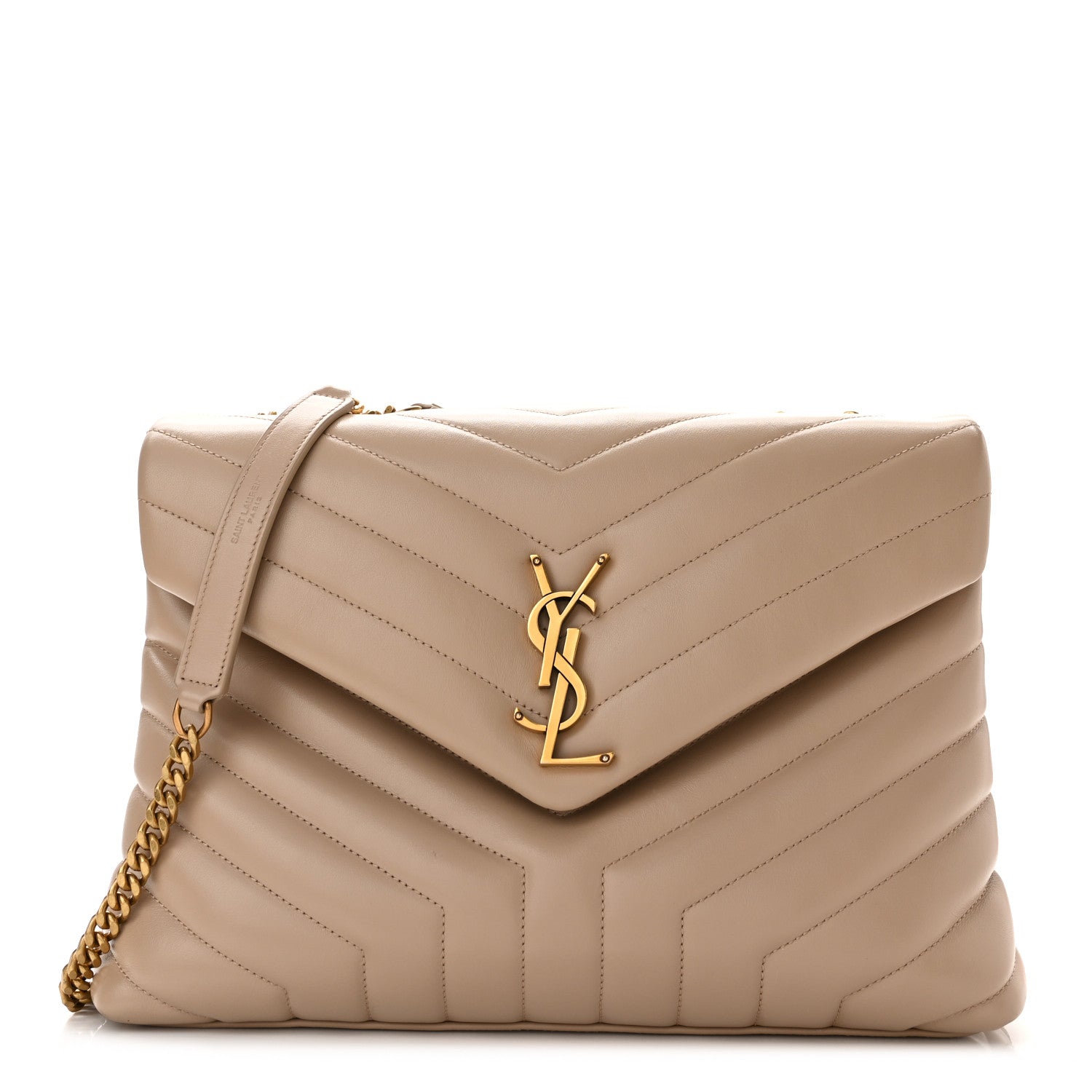 Saint Laurent Calfskin Y Quilted Monogram Medium Loulou Chain Satchel Dark Beige 1 of 10