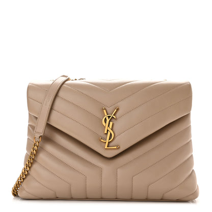 Saint Laurent Calfskin Y Quilted Monogram Medium Loulou Chain Satchel Dark Beige 1 of 10