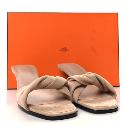 Hermes Suede Goatskin Giny 55 Sandals 39 Nude 9 of 9