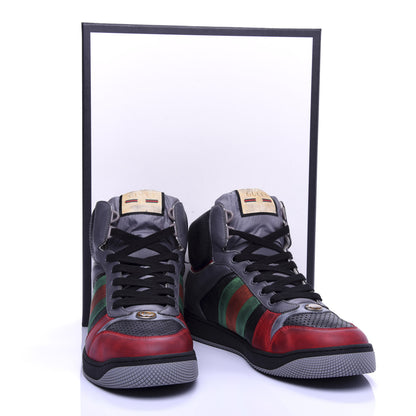 Gucci Miro Soft Calfskin Web Mens Screener High Top Sneakers 9.5 Light Hibiscus Red Black Foggy Grey 10 of 10