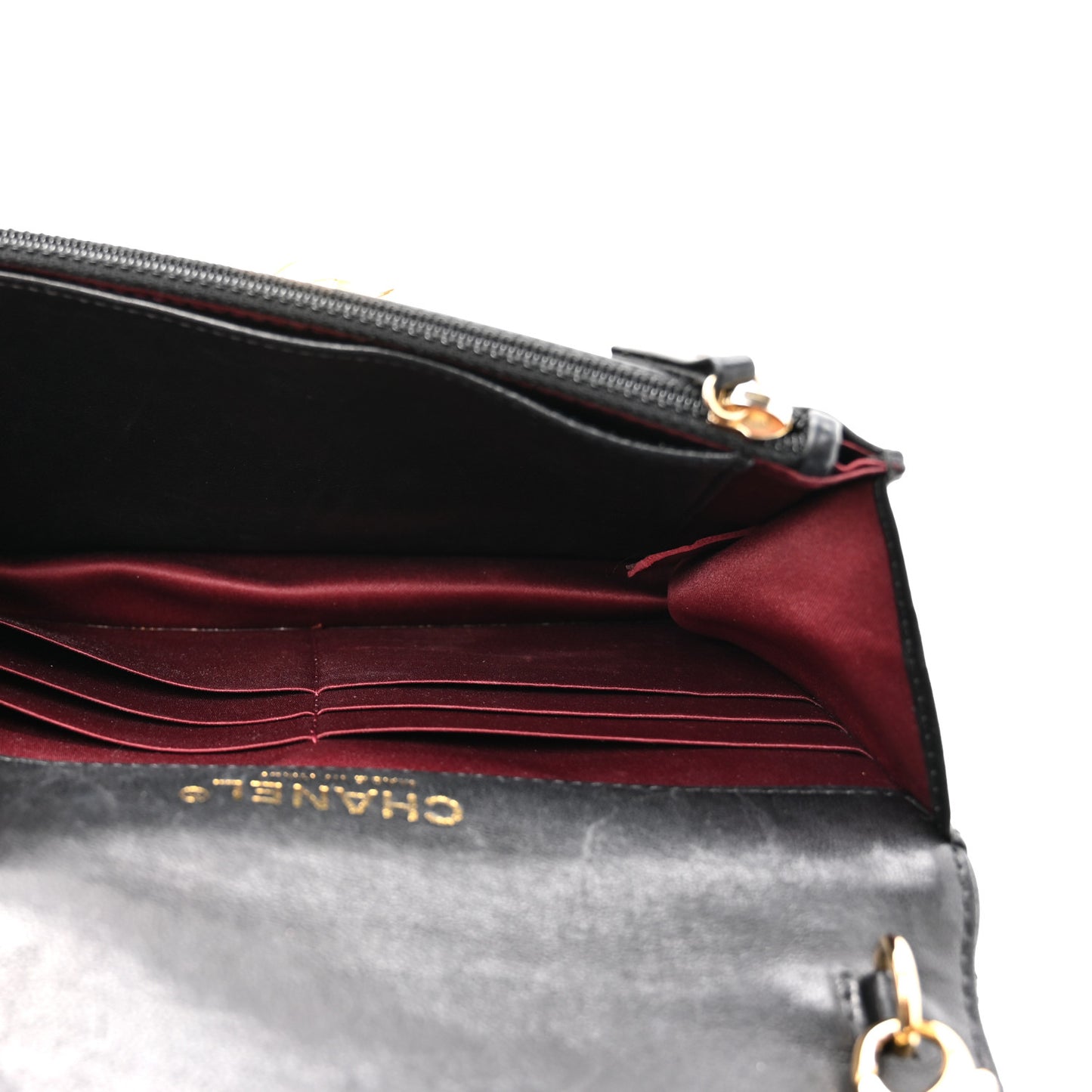 Lambskin Quilted Golden Class Wallet on Chain WOC Black