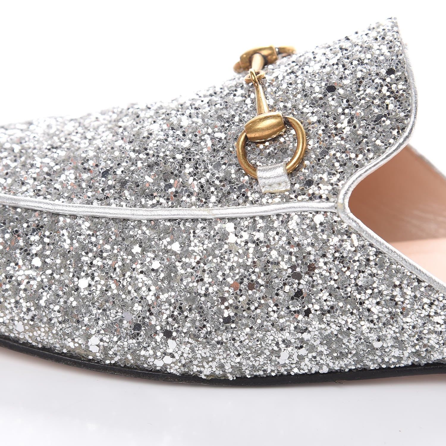 Gucci Glitter Womens Princetown Slippers 39.5 Silver 13 of 15