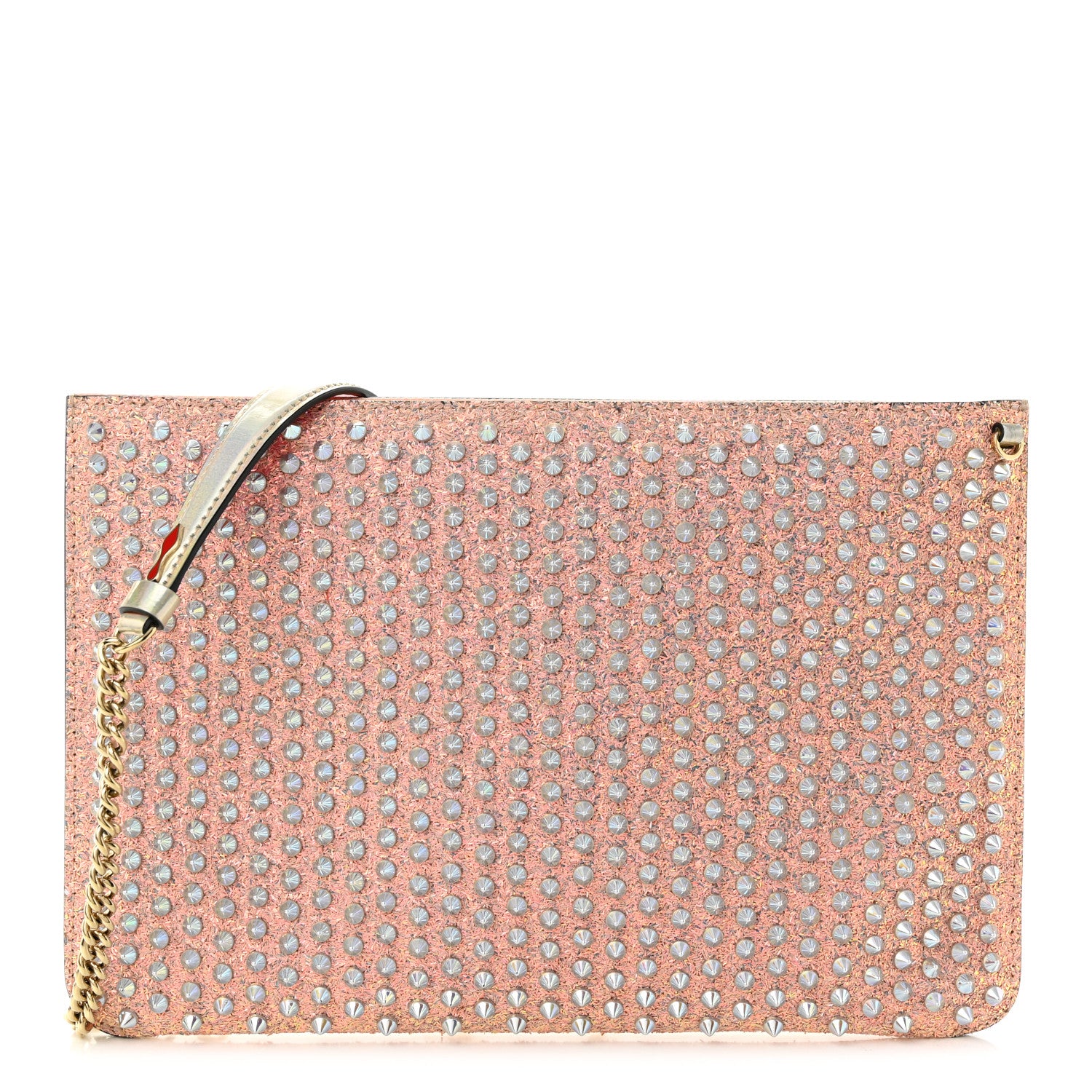 Christian Louboutin Metallic Calfskin Glitter Quadro Spikes Loubiclutch Rosegold 1 of 9