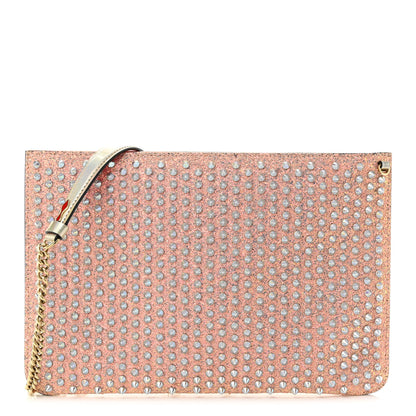 Christian Louboutin Metallic Calfskin Glitter Quadro Spikes Loubiclutch Rosegold 1 of 9