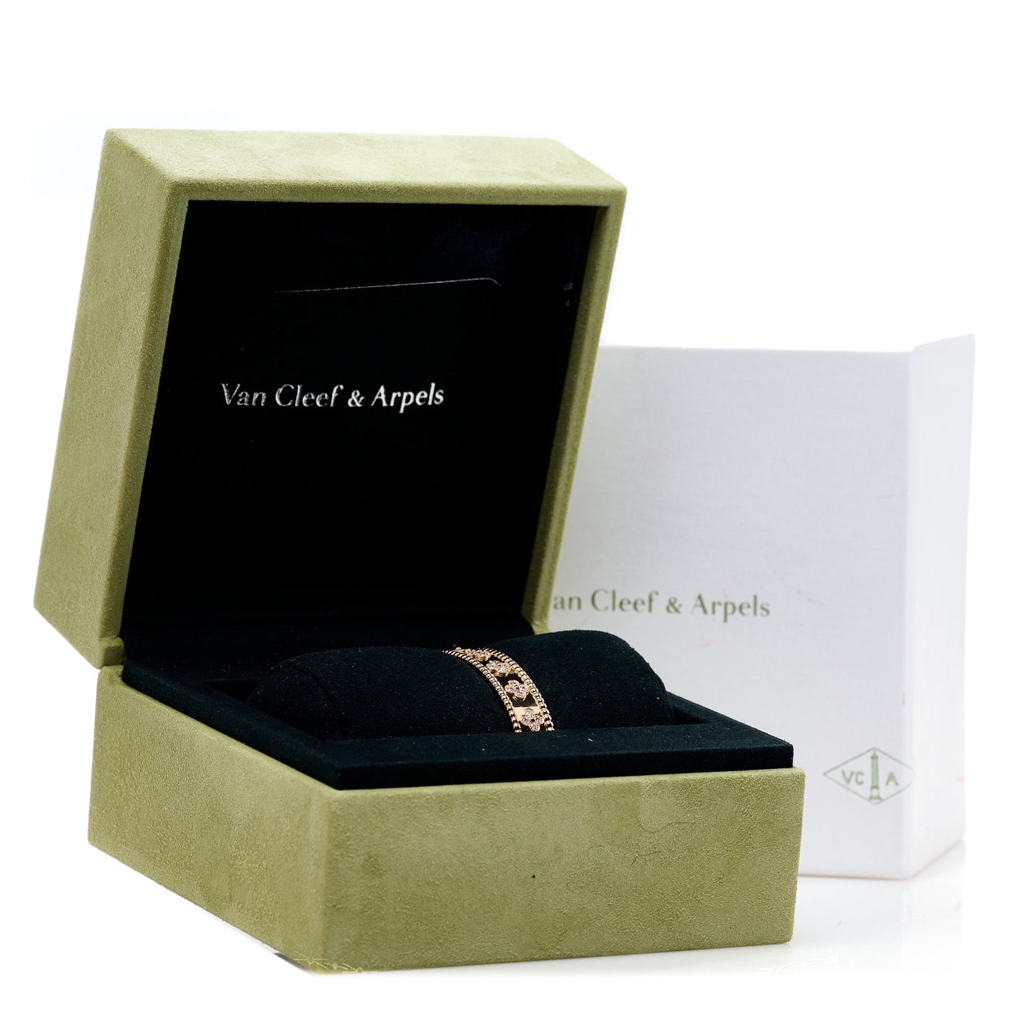 18K Rose Gold Diamond Perlee Clovers Bangle Bracelet S