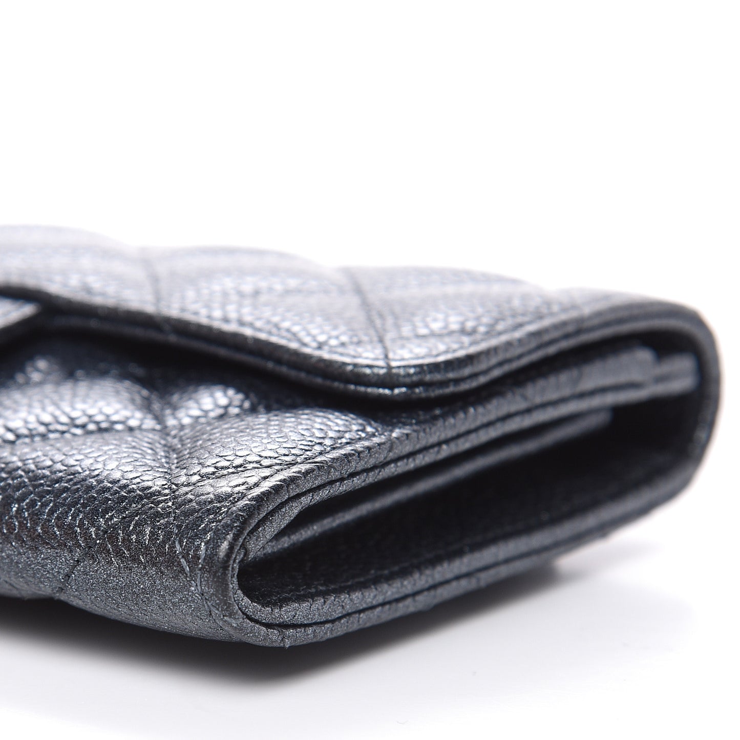 Metallic Caviar Quilted Small Flap Wallet Charcoal