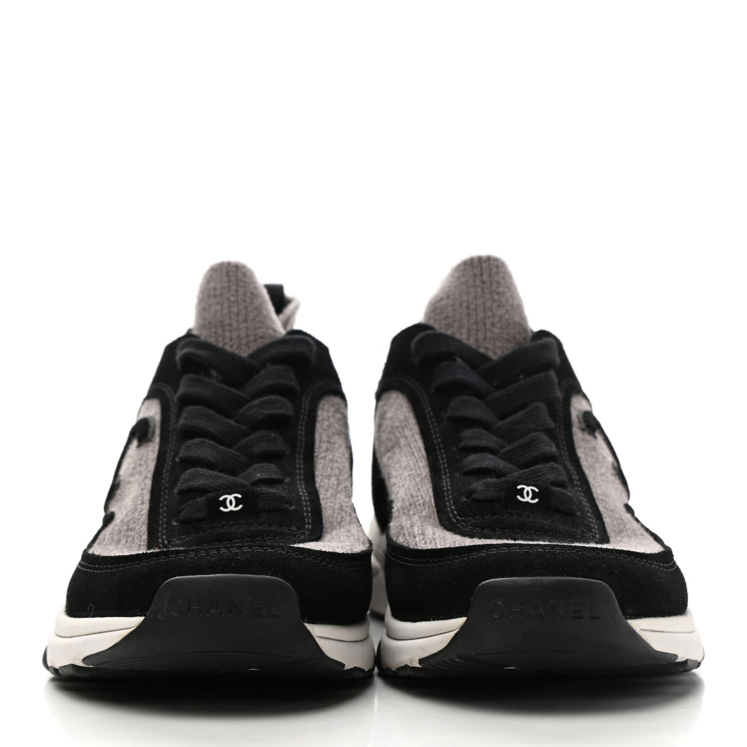 Chanel Fabric Suede Calfskin CC Sneakers 39.5 Grey Black 2 of 9