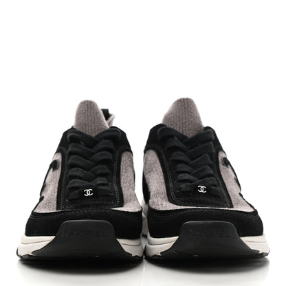 Chanel Fabric Suede Calfskin CC Sneakers 39.5 Grey Black 2 of 9