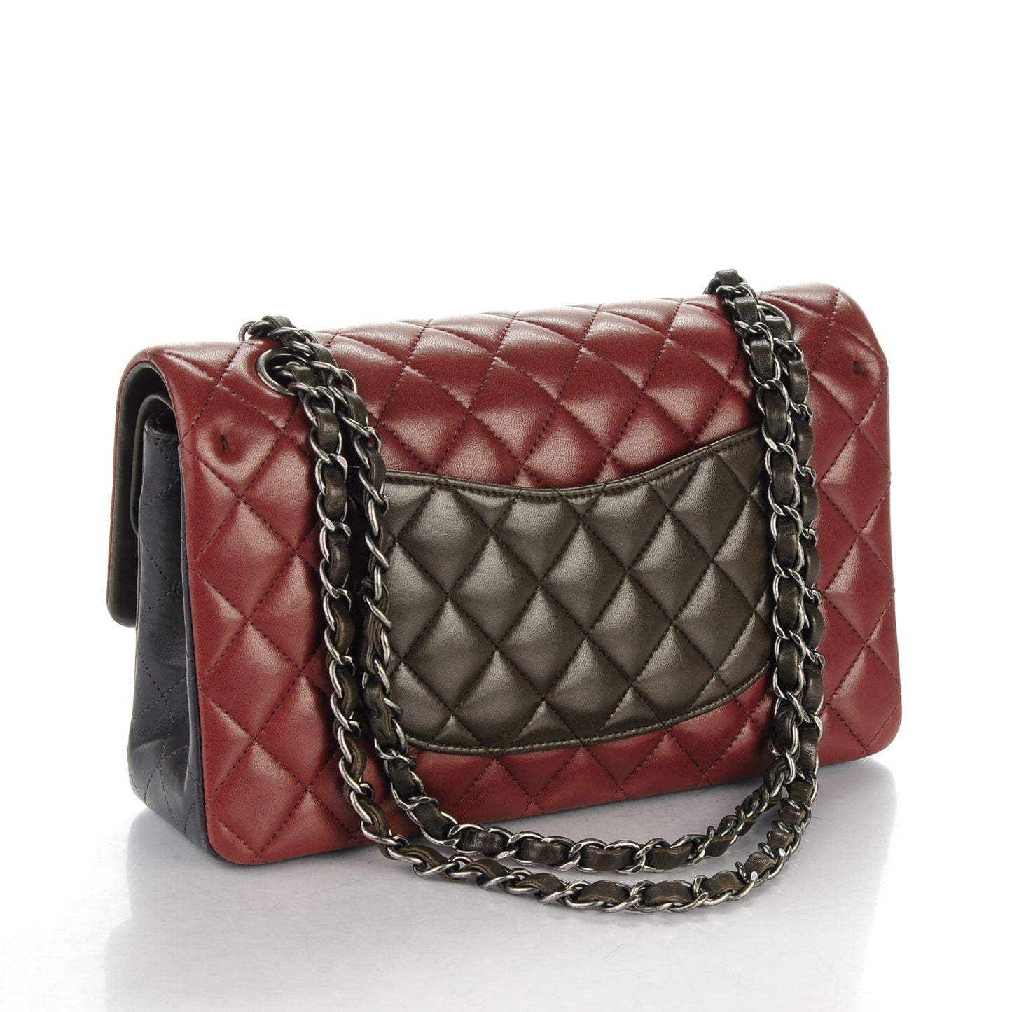 Lambskin Quilted Tri-Color Medium Double Flap Burgundy