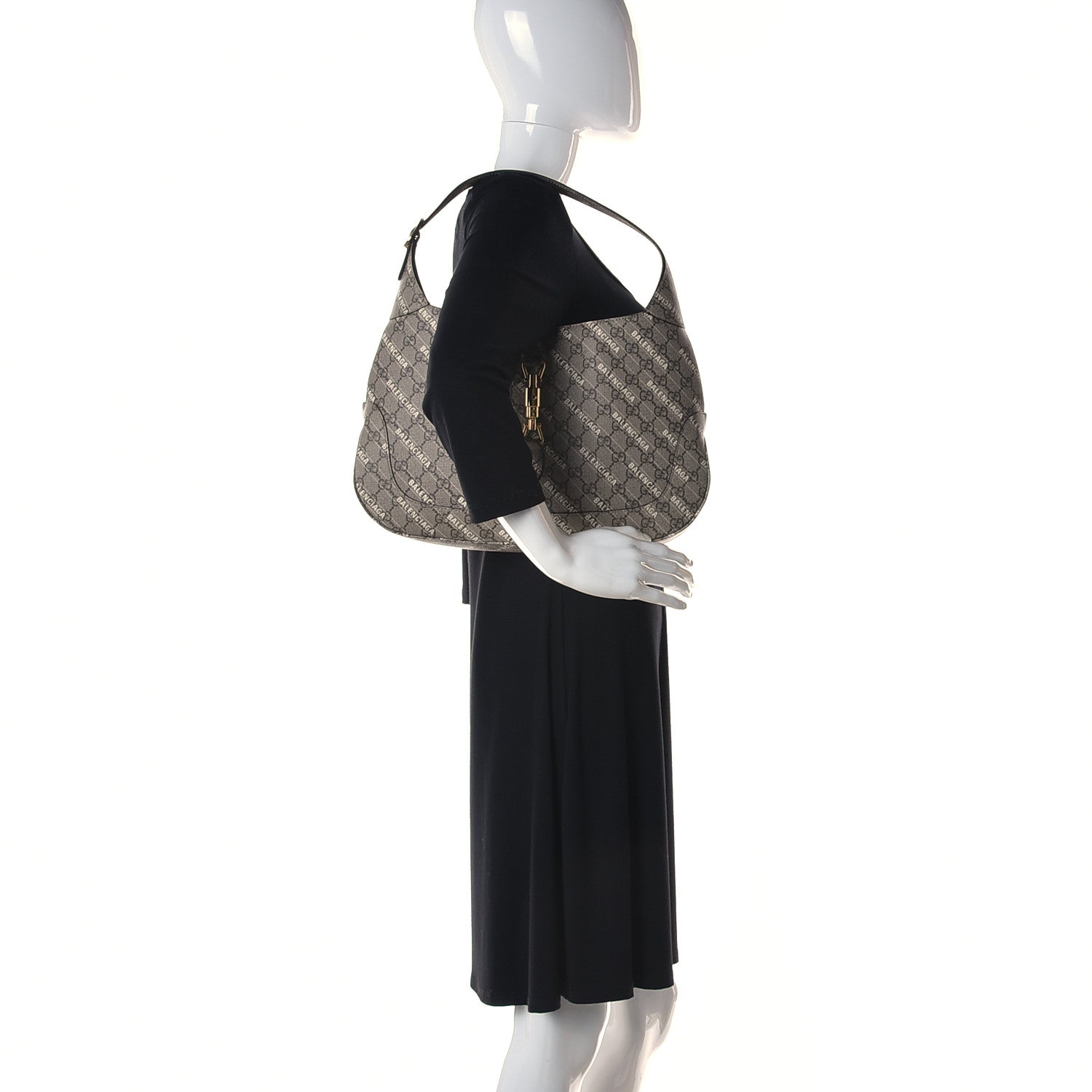 Gucci X BALENCIAGA GG Supreme Monogram Logo Print Medium Jackie 1961 Hobo Beige Ebony 2 of 11