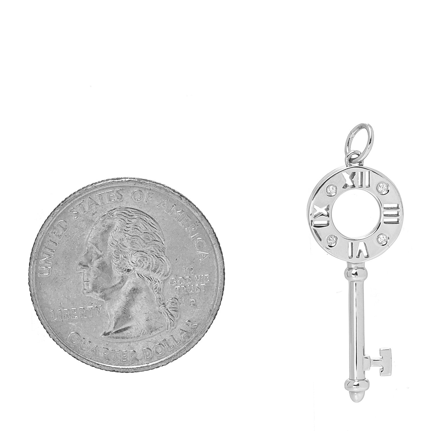 Tiffany 18K White Gold Diamond Atlas Pierced Key Pendant 3 of 6