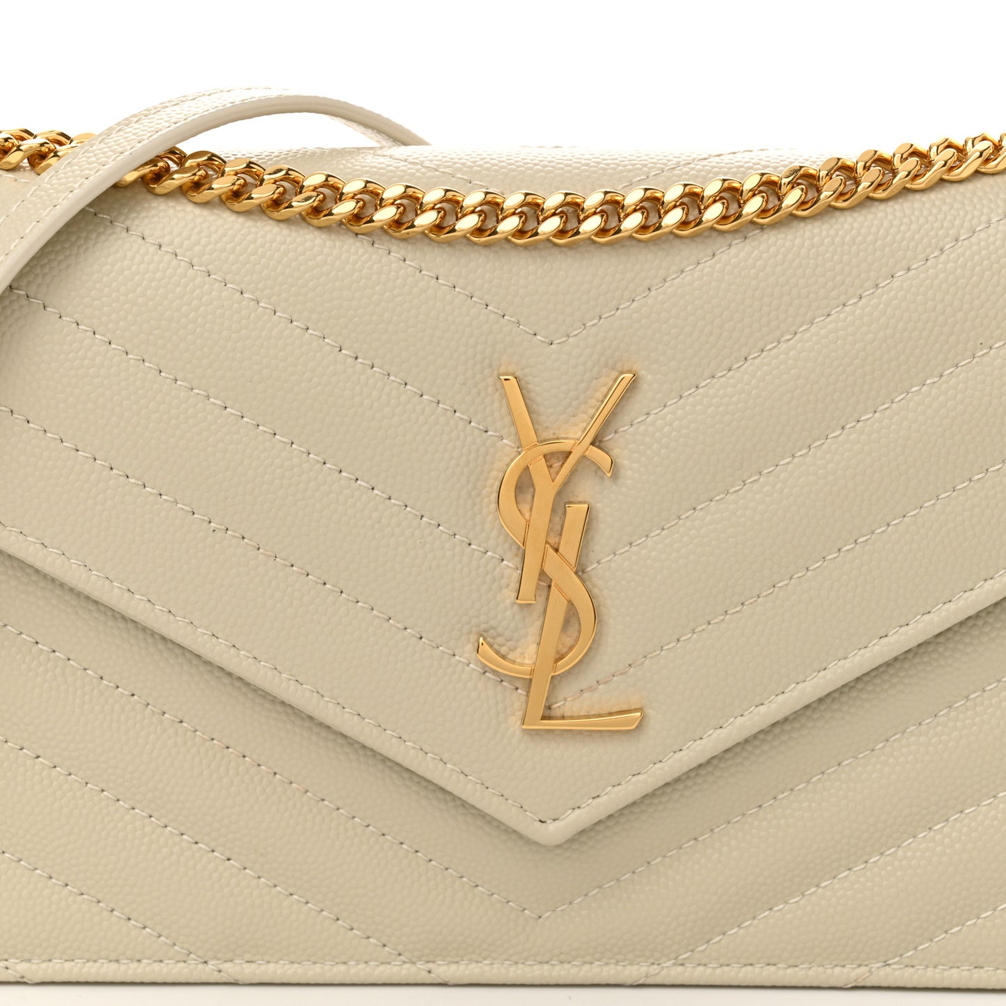 Grain De Poudre Matelasse Chevron Monogram Envelope Chain Wallet Crema Soft