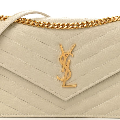 Saint Laurent Grain De Poudre Matelasse Chevron Monogram Envelope Chain Wallet Crema Soft 8 of 11