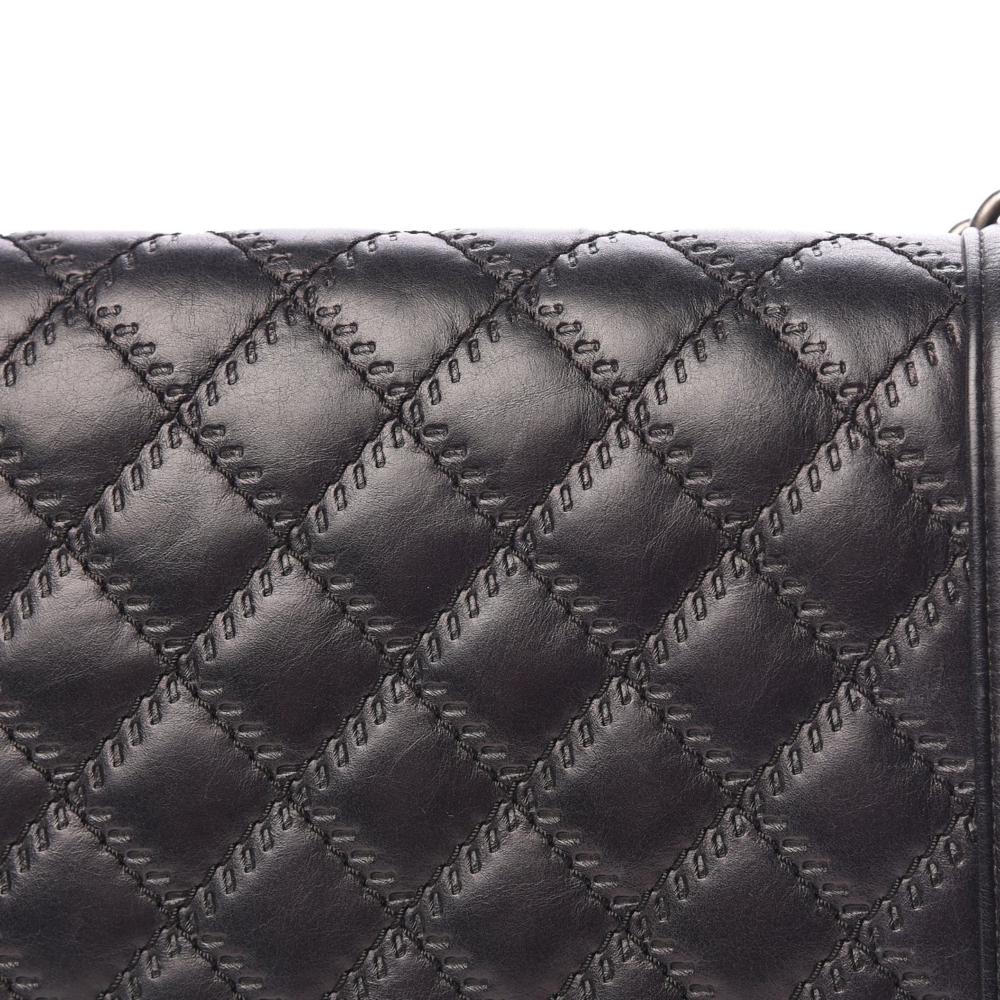 Calfskin Embossed Stitch Large Boy Flap Black