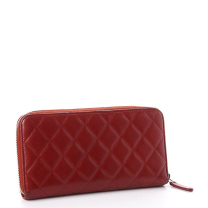 Chanel Lambskin Quilted Large Gusset Zip Around Wallet Red 3 of 13