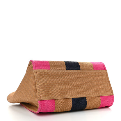 Chanel Straw Raffia Calfskin Striped Medium Deauville Tote Dark Beige Fuchsia Navy Blue 4 of 9
