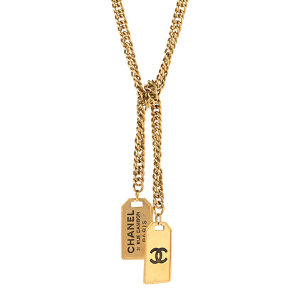 Chanel Metal ID Dog Tag Charm Necklace Gold 1 of 4
