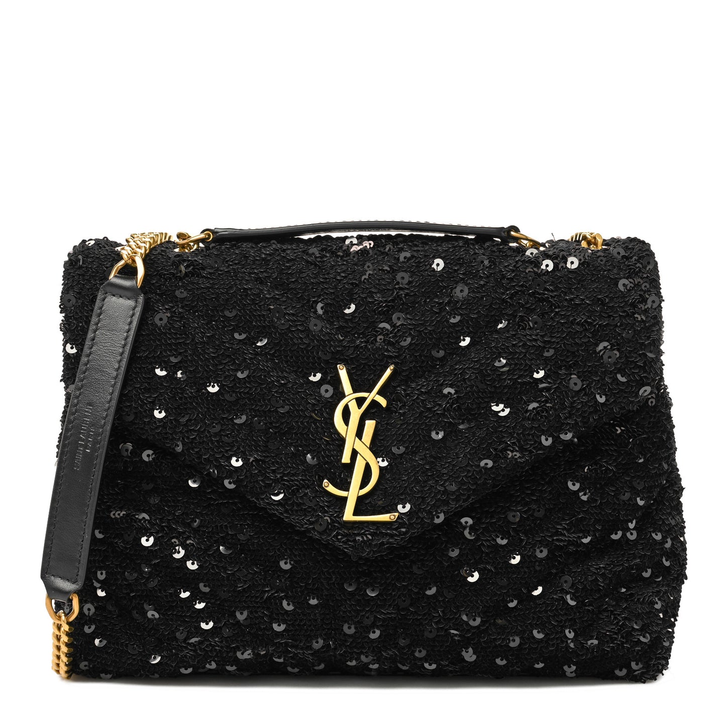Sequin Y Quilted Monogram Small Loulou Chain Satchel Black