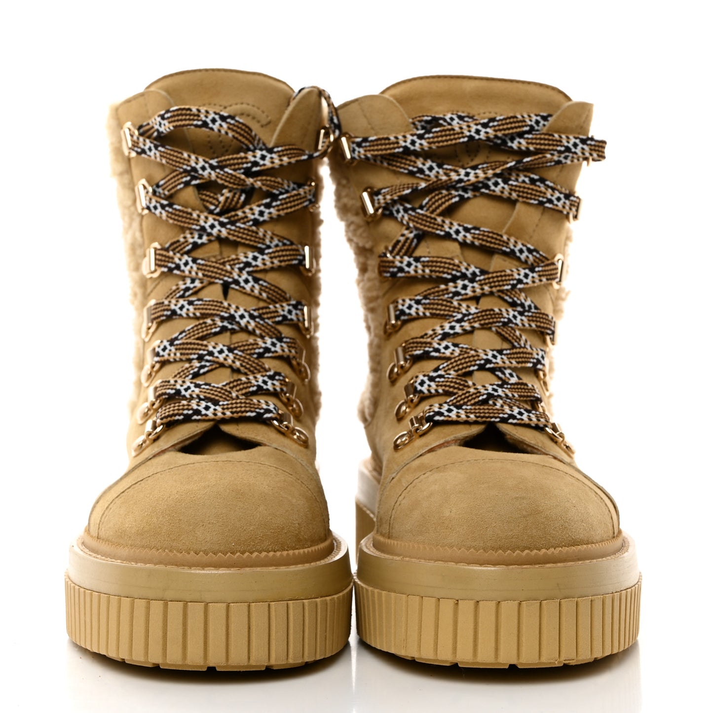 Suede Shearling Quilted CC Combat Boots 36.5 Beige