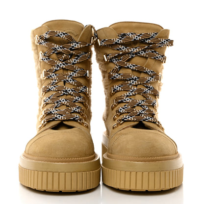 Chanel Suede Shearling Quilted CC Combat Boots 36.5 Beige 2 of 8