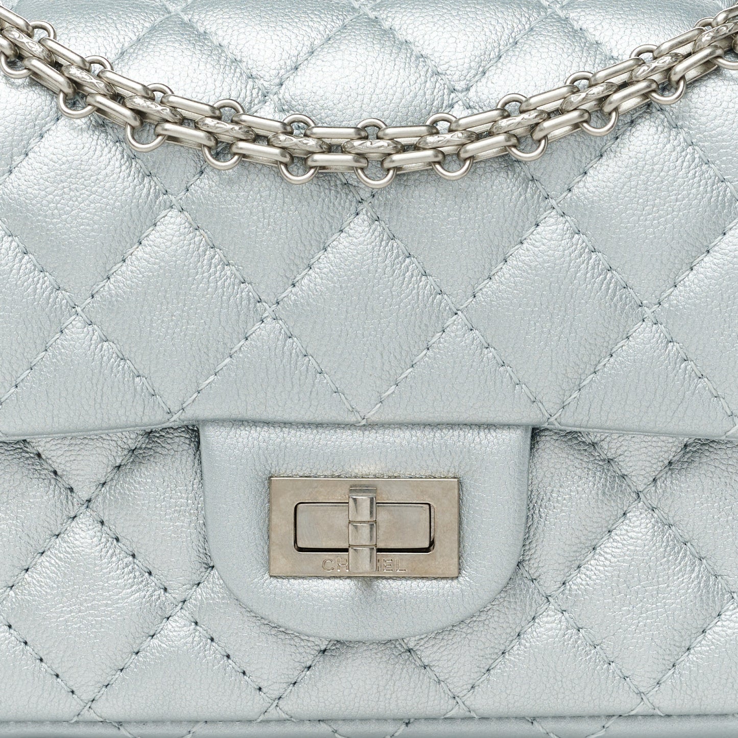 Metallic Grained Calfskin Quilted 2.55 Reissue Mini Flap Silver