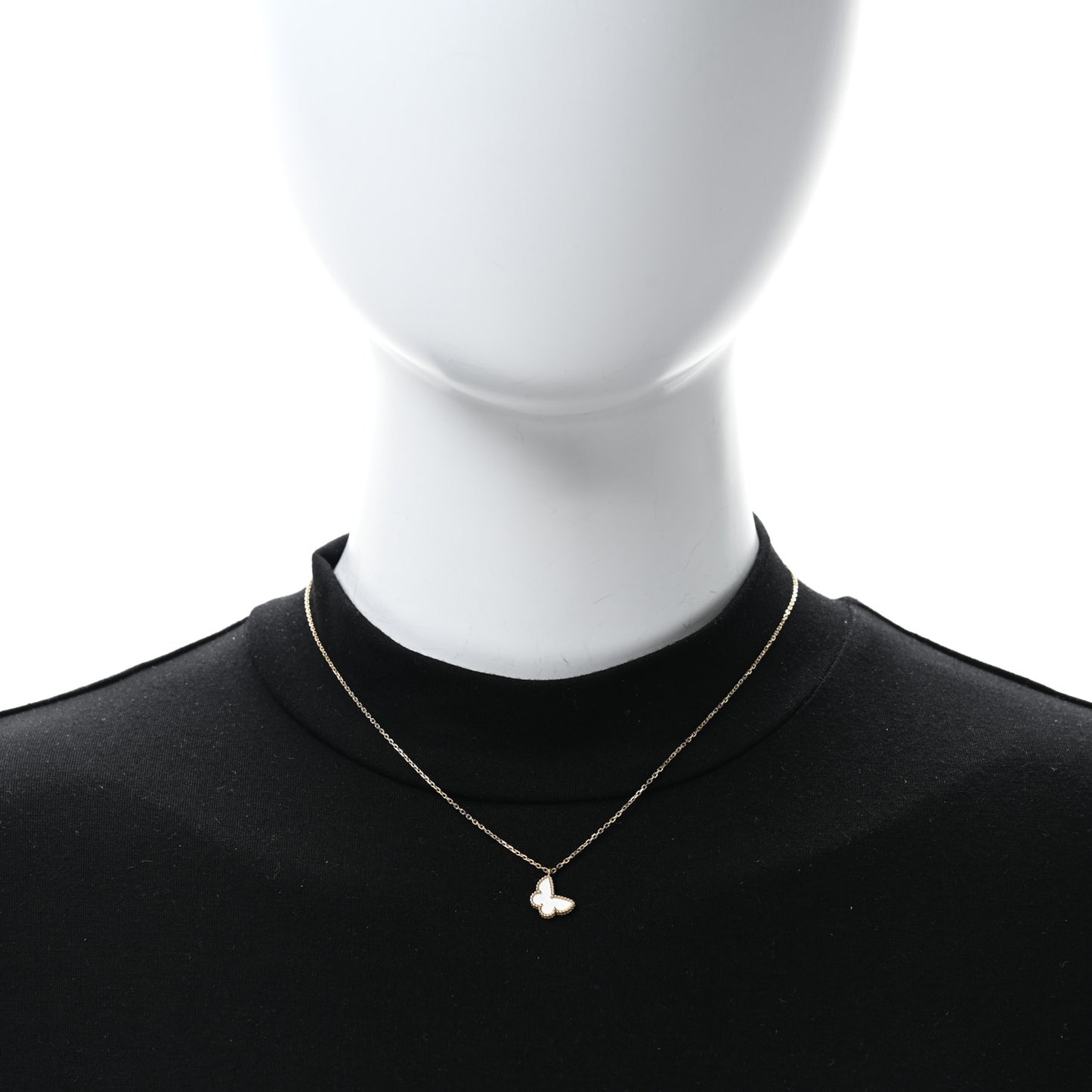 18K Yellow Gold Mother of Pearl Sweet Alhambra Butterfly Pendant Necklace