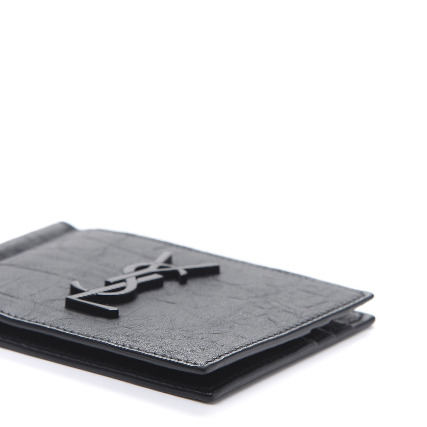 Calfskin Crocodile Embossed Bill Clip Card Case Black
