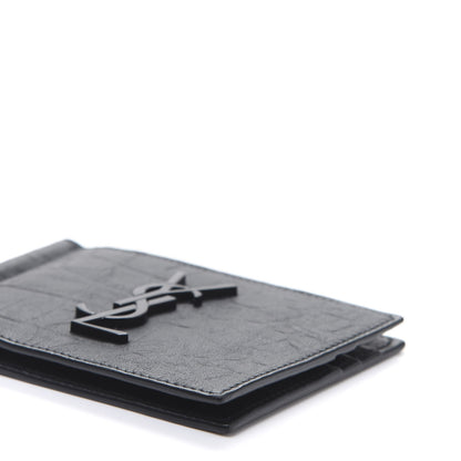 Saint Laurent Calfskin Crocodile Embossed Bill Clip Card Case Black 8 of 8