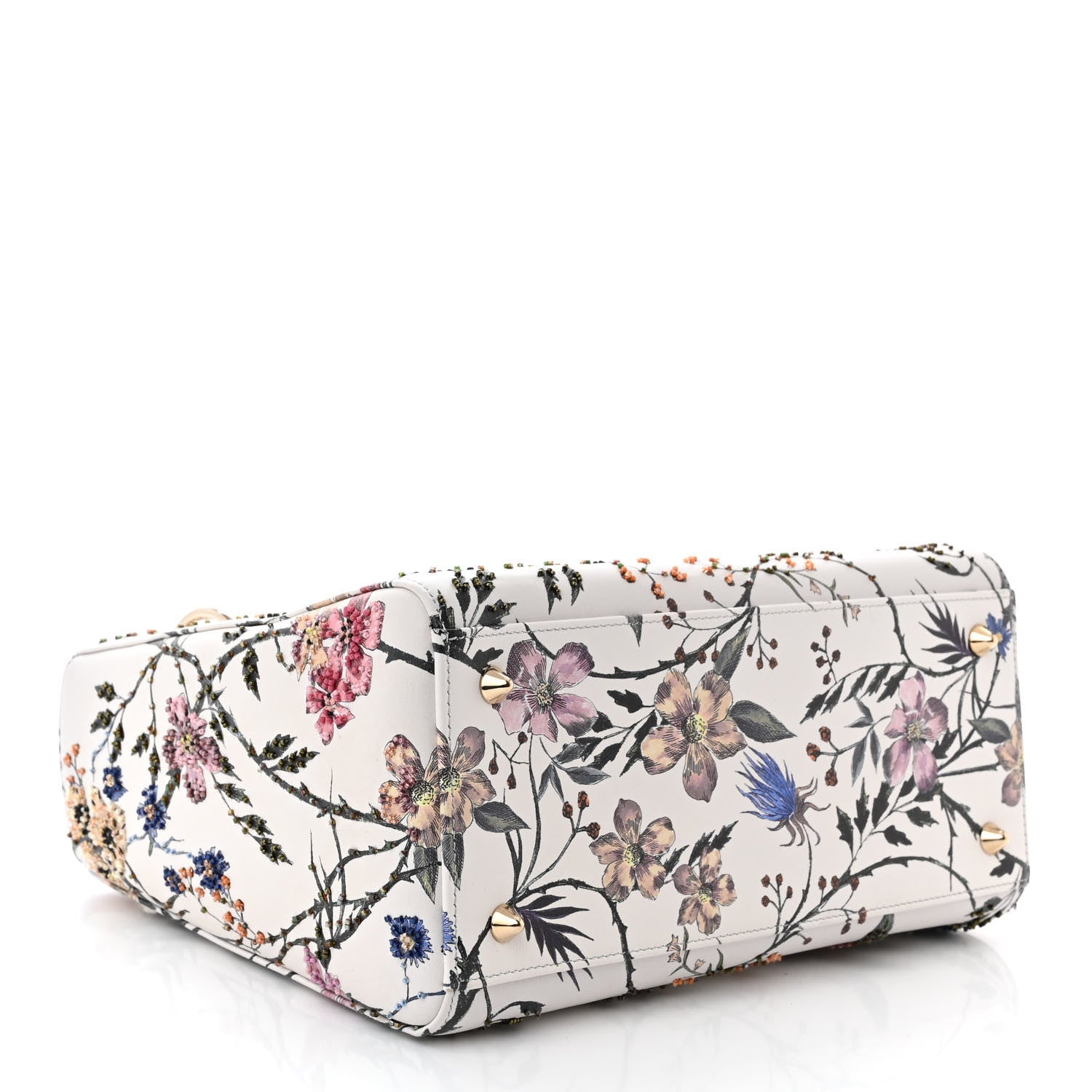 Christian Dior Calfskin Rosa Mutabilis Embroidered Medium Lady Dior White Multicolor 4 of 10