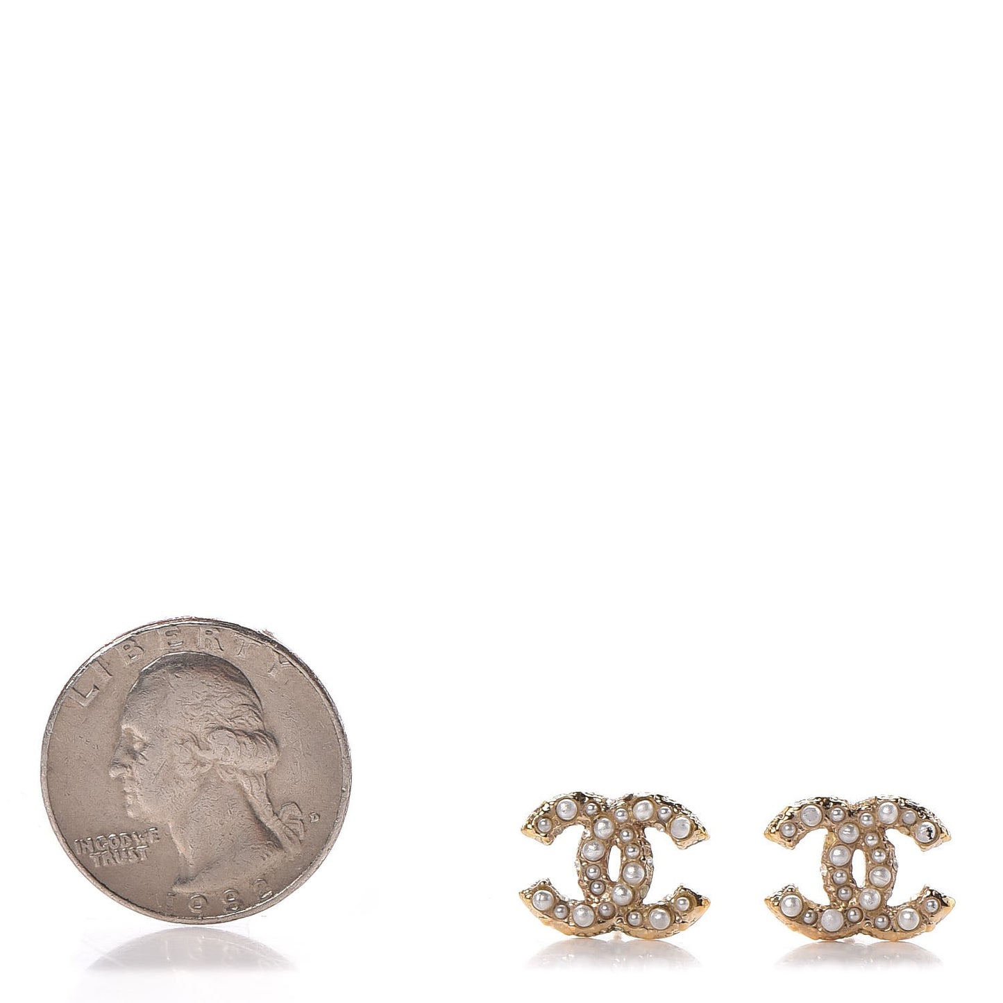 Metal Pearl CC Earrings Gold