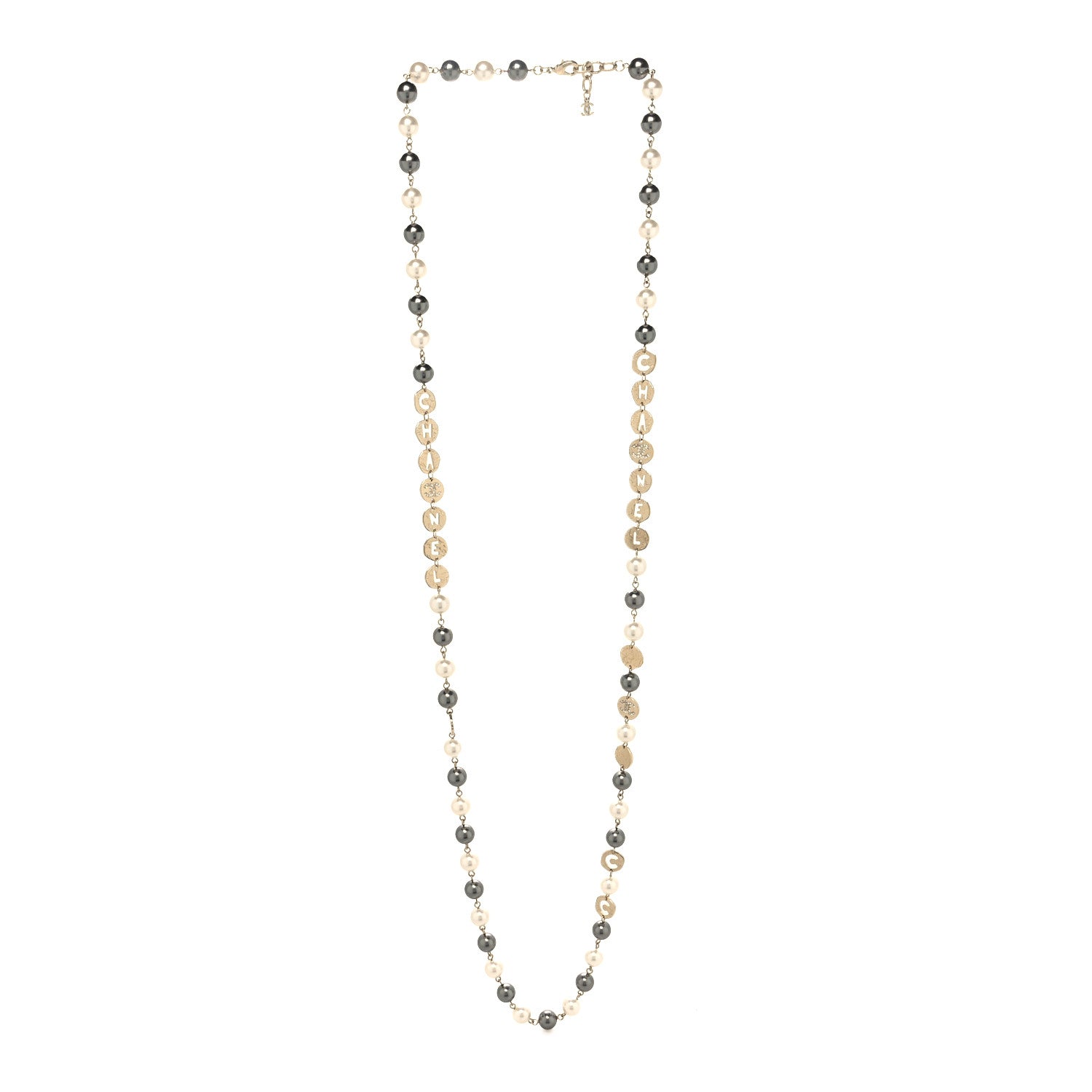 Chanel Pearl Papyrus Long Necklace Gold Pearly White Grey 3 of 5