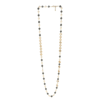 Chanel Pearl Papyrus Long Necklace Gold Pearly White Grey 3 of 5