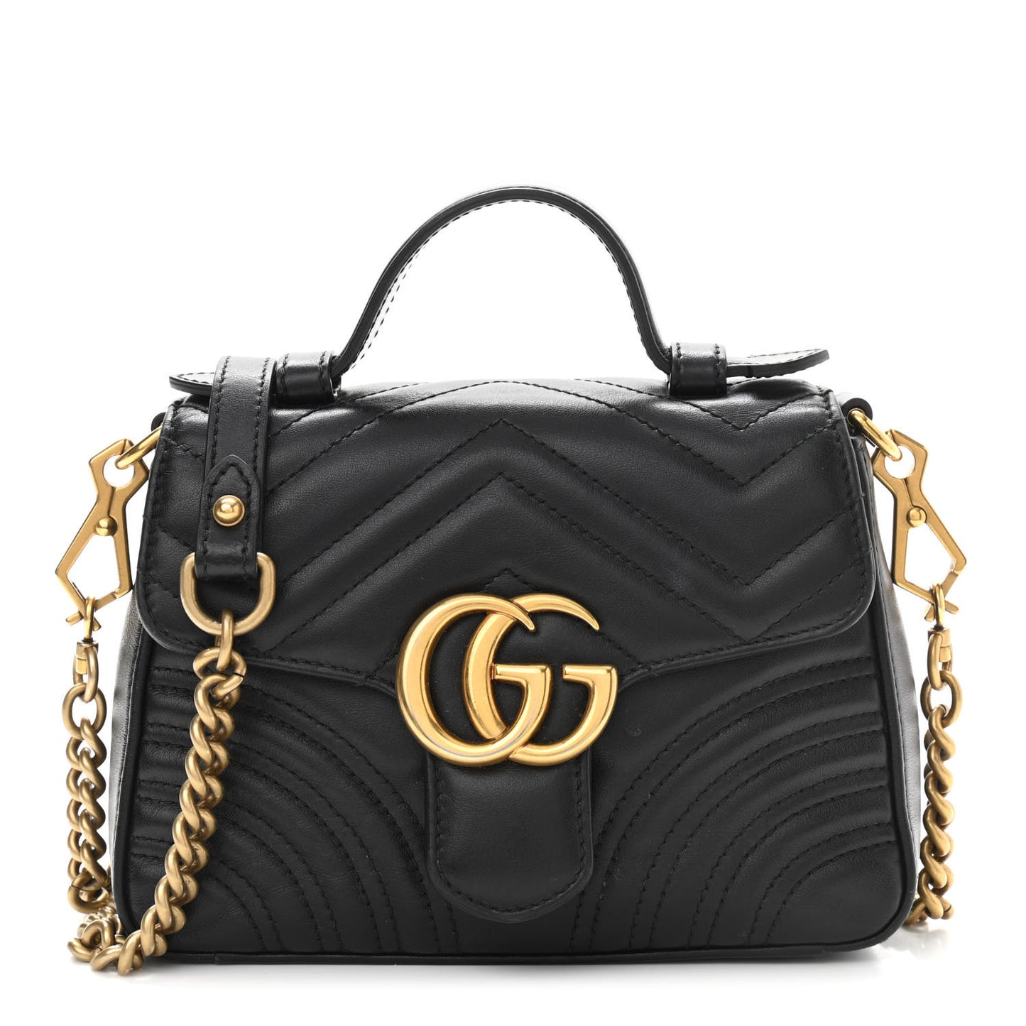 Calfskin Matelasse Mini GG Marmont Top Handle Shoulder Bag Black