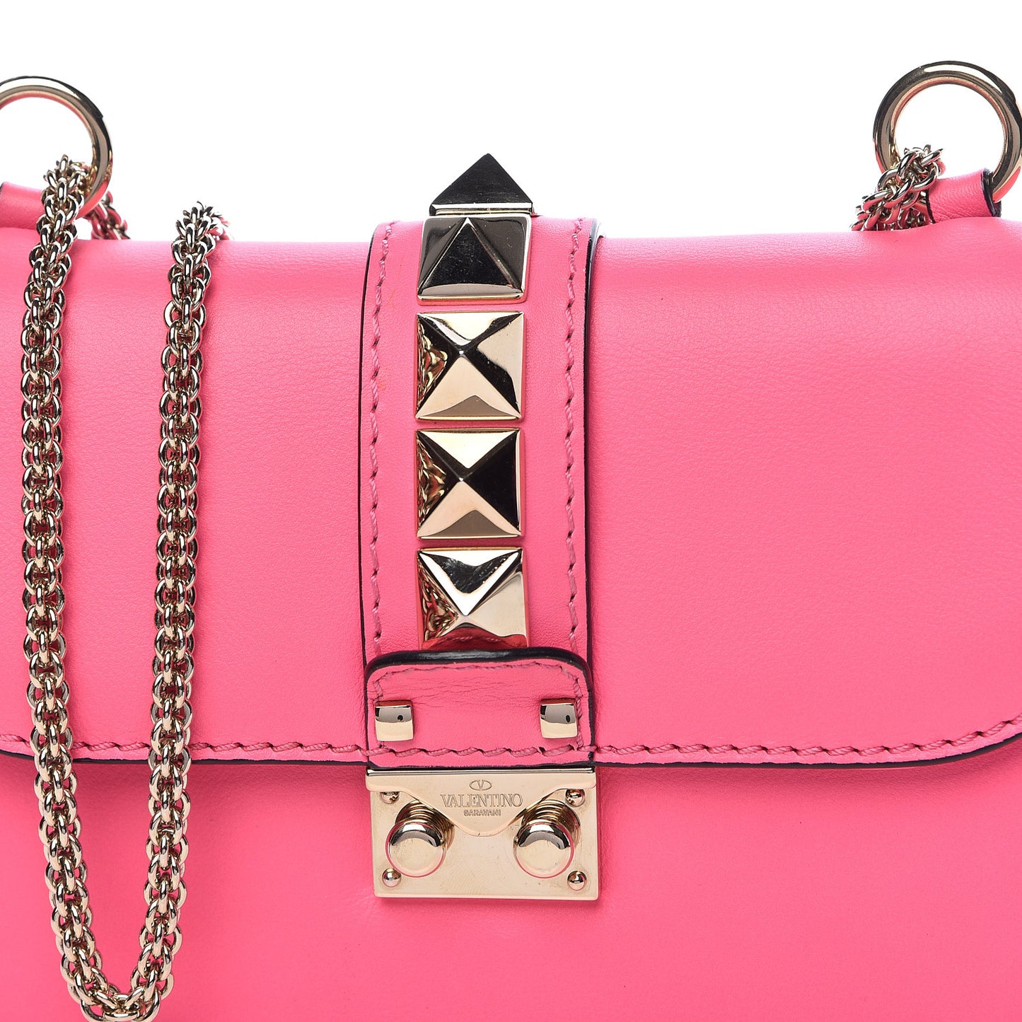Vitello Small Glam Lock Rockstud Flap Framboise