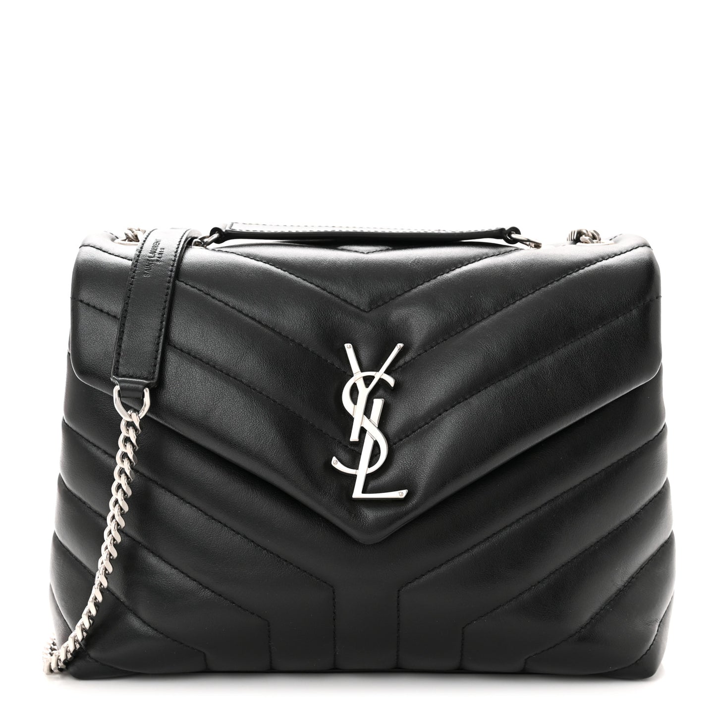 Calfskin Y Quilted Monogram Small Loulou Chain Satchel Black