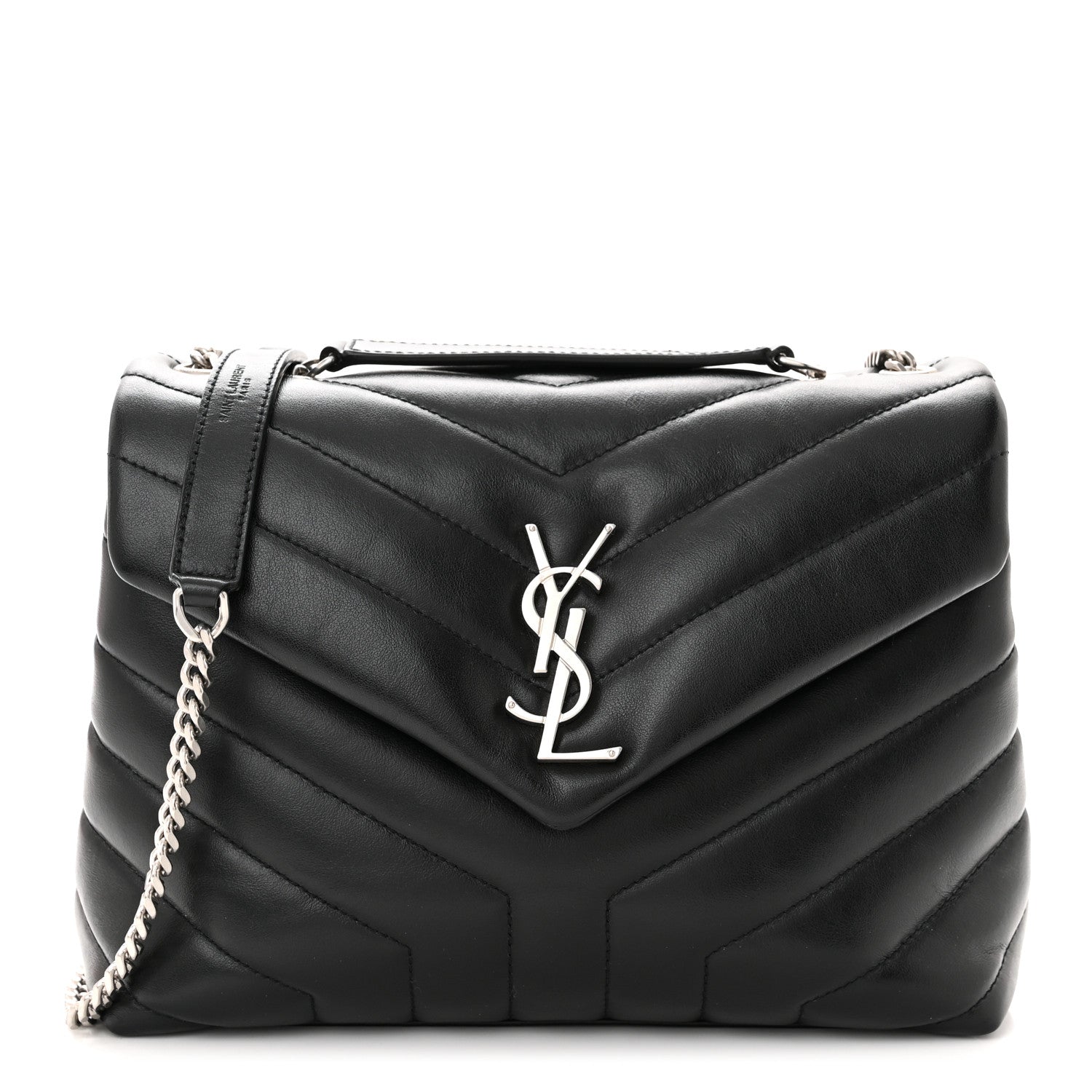 Saint Laurent Calfskin Y Quilted Monogram Small Loulou Chain Satchel Black 1 of 10