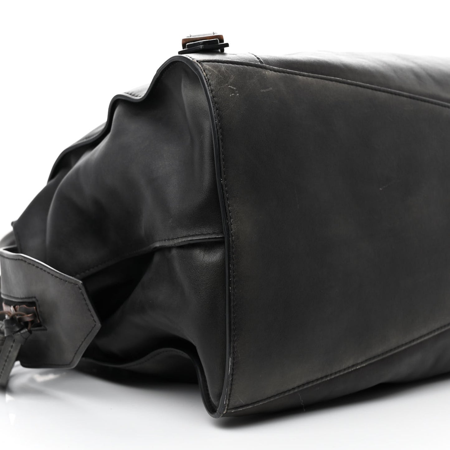Used Calfskin Rust Hardware Large Top Handle Bag Black