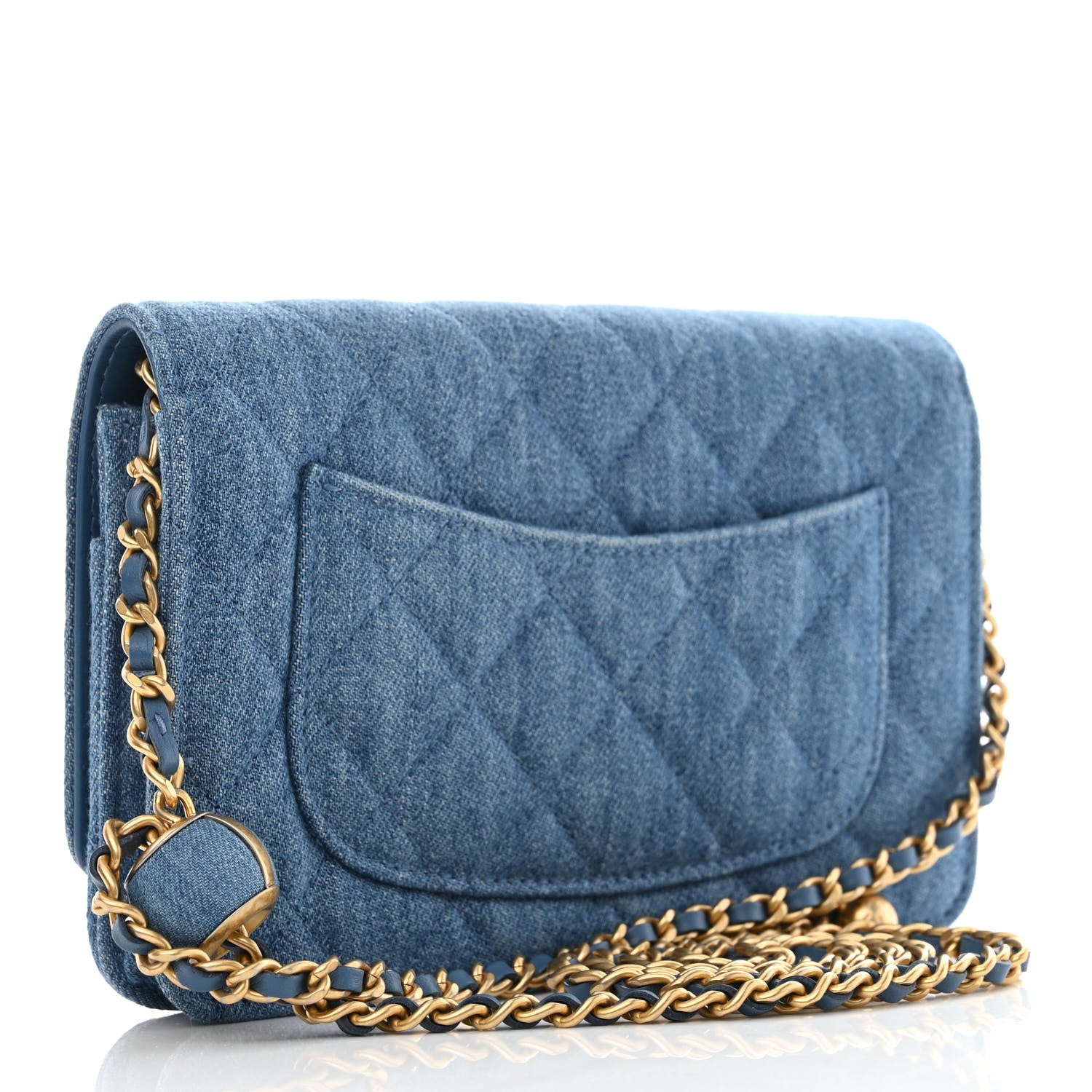 Chanel Denim Quilted CC Pearl Crush Wallet On Chain WOC Blue 3 of 14