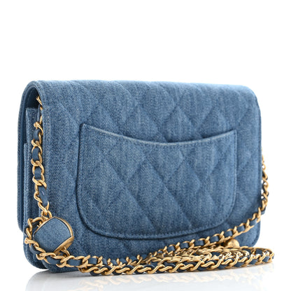 Chanel Denim Quilted CC Pearl Crush Wallet On Chain WOC Blue 3 of 14
