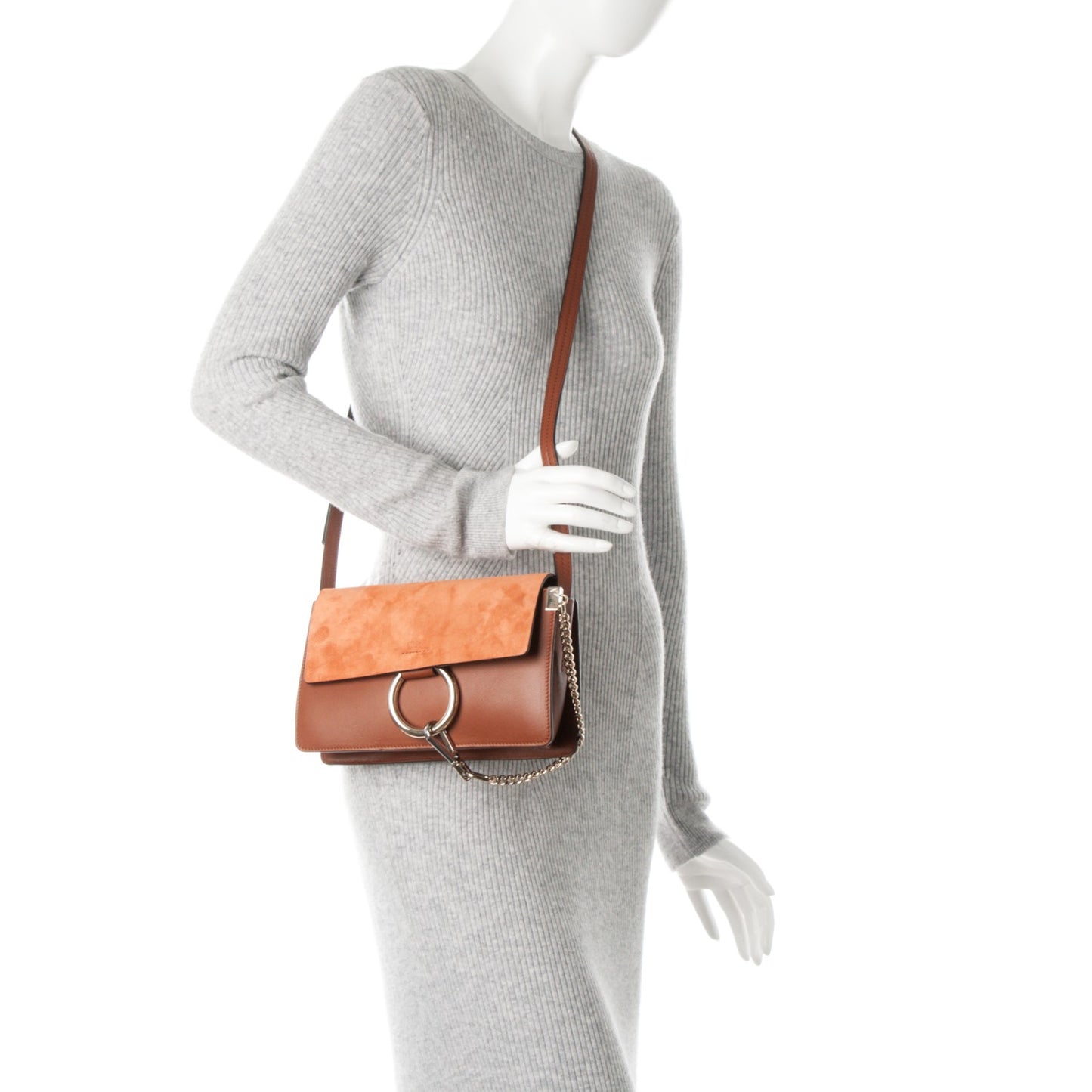 Suede Calfskin Small Faye Shoulder Bag Tobacco