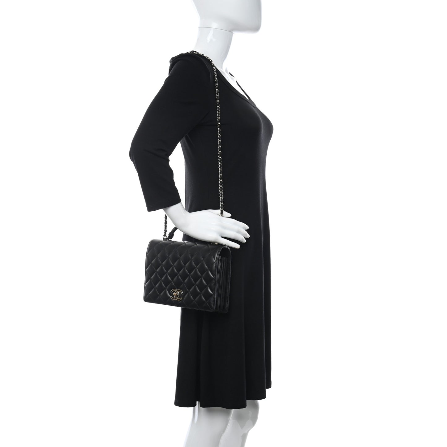 Lambskin Quilted Small Handle Tied Top Handle Flap Black