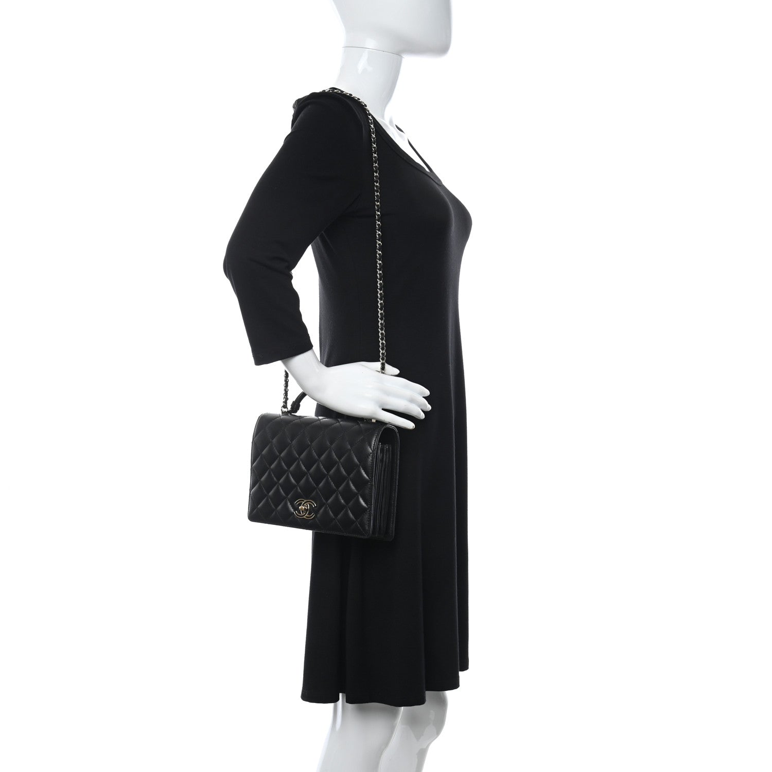 Chanel Lambskin Quilted Small Handle Tied Top Handle Flap Black 2 of 15