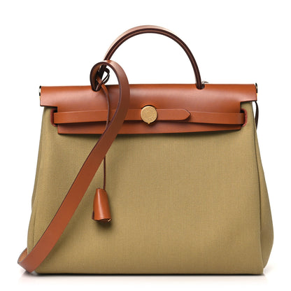 Hermes Military Toile Vache Hunter Herbag Zip Retourne 31 PM Poussiere Fauve 1 of 12