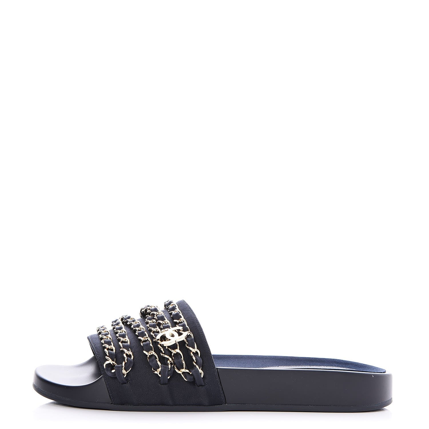 Chanel Nylon Chain Flat Sandals 37 Marine 1 of 9