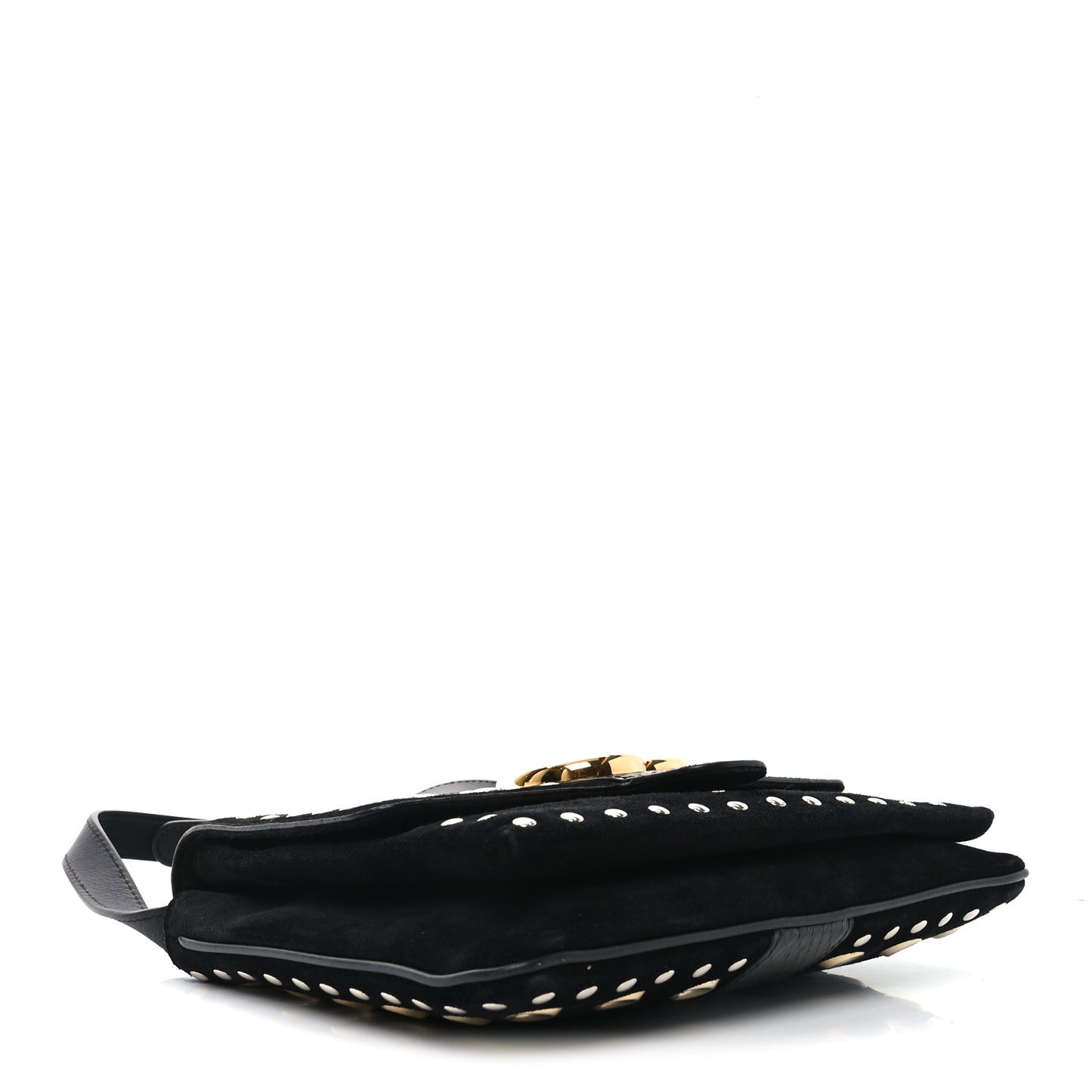 Suede Snakeskin Studded Medium Arli Flap Shoulder Bag Black