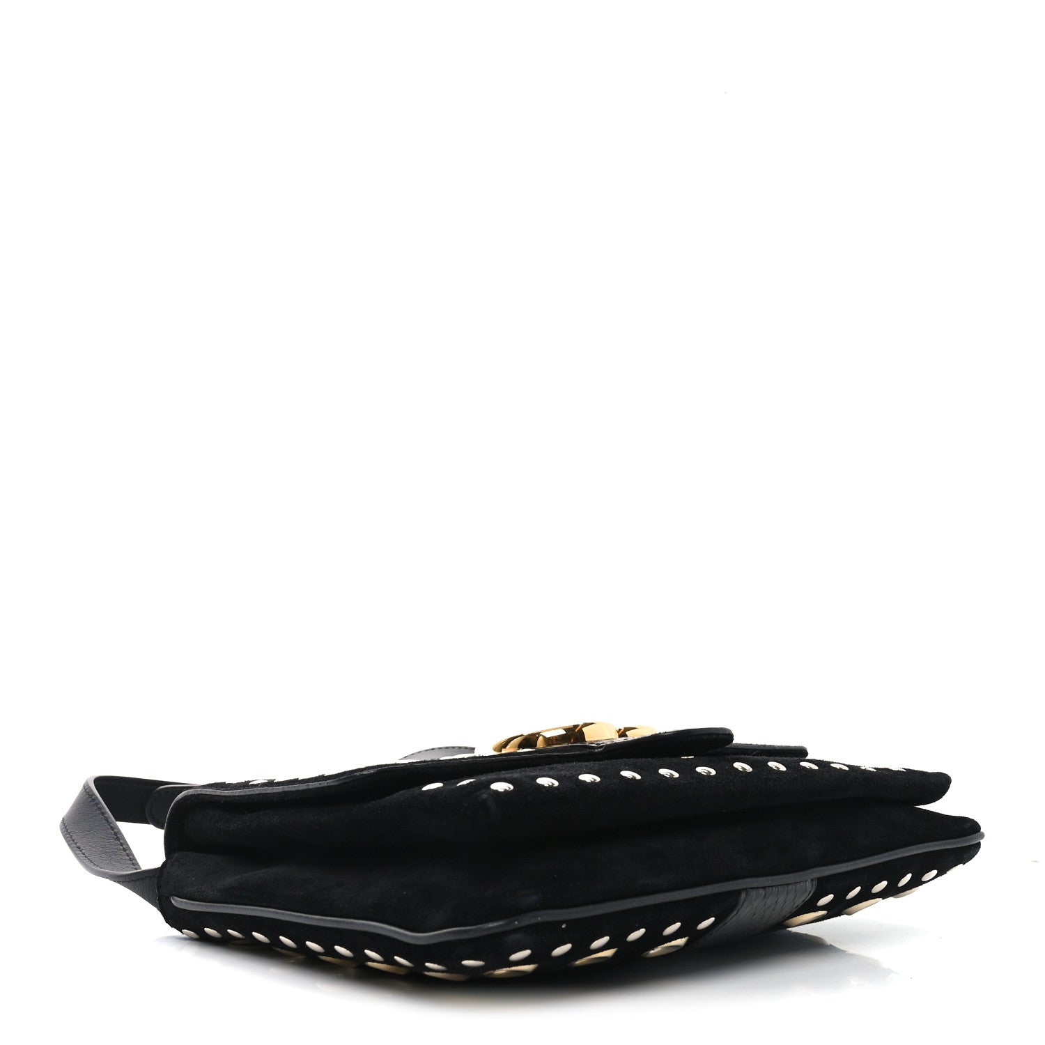 Gucci Suede Snakeskin Studded Medium Arli Flap Shoulder Bag Black 4 of 10