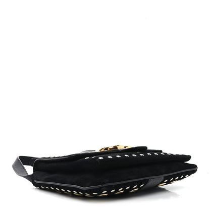 Gucci Suede Snakeskin Studded Medium Arli Flap Shoulder Bag Black 4 of 10