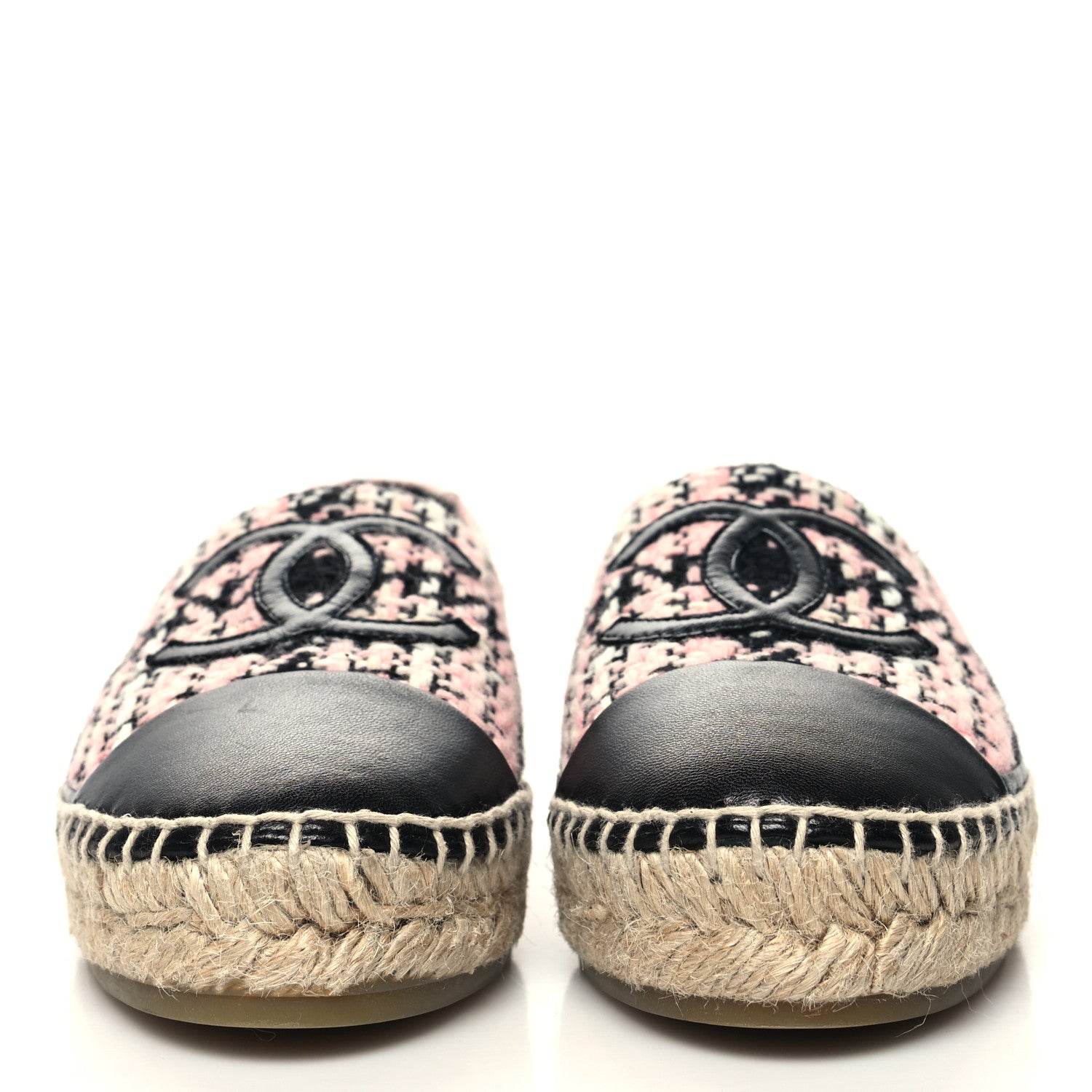 Chanel Tweed Lambskin CC Espadrilles 37 Pink Black 2 of 10