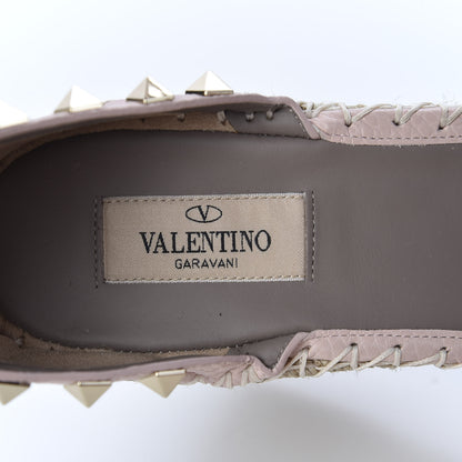 Valentino Garavani Grained Calfskin Rockstud Ankle Strap Espadrille 15/105mm Wedge Sandals 41 Poudre Natural 7 of 8